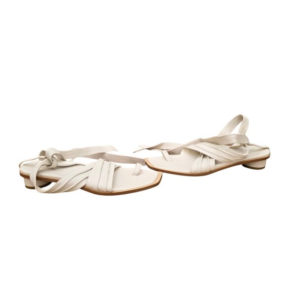Tibi Miles Ivory Leather Ankle Wrap Sandals 37.5 7.5 - Picture 2 of 6